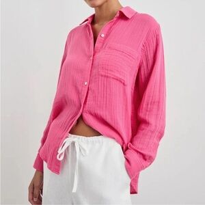 Rails Ellis gauze button up shirt hibiscus pink SZ XXL